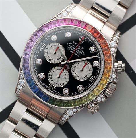 rolex white gold rainbow|rolex with rainbow bezel.